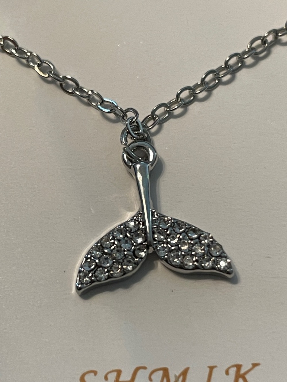 Silver Mermaid Tail Pendant Necklace - Sparkling Crystal Accent - Picture 3 of 4